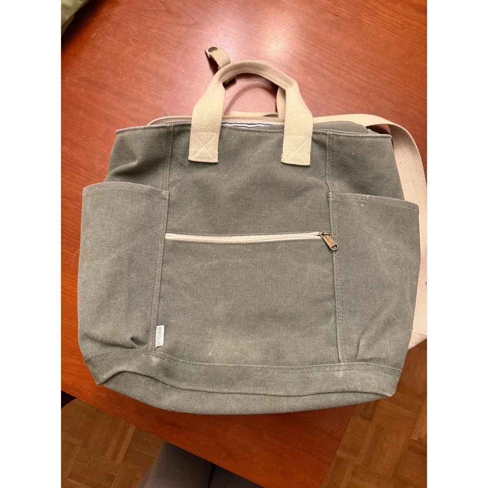 Birdling bag backpack green canvas cotton diaper tote Olive army